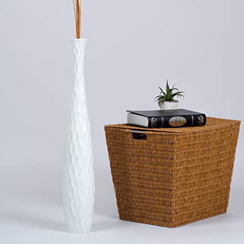 Leewadee Große Deko Bodenvase Für Dekozweige, Hohe Standvase Für Pampasgras, Design Holzvase, 70 cm, Weiß von Leewadee