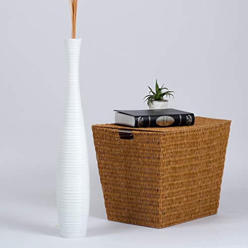 Leewadee Große Deko Bodenvase Für Dekozweige, Hohe Standvase Für Pampasgras, Design Holzvase, 70 cm, Weiß von Leewadee