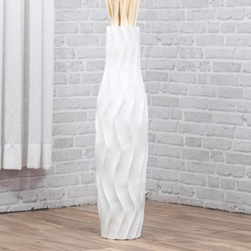 Leewadee Große Deko Bodenvase Für Dekozweige, Hohe Standvase Für Pampasgras, Design Holzvase, 70 cm, Weiß von Leewadee