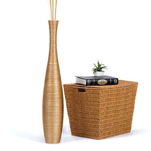 Leewadee Große Deko Bodenvase Für Dekozweige, Hohe Standvase Für Pampasgras, Design Holzvase, 90 cm, Gold von Leewadee