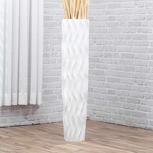 Leewadee Große Deko Bodenvase Für Dekozweige, Hohe Standvase Für Pampasgras, Design Holzvase, 90 cm, White Wash von Leewadee