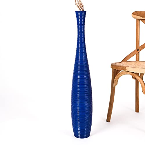 Leewadee Große Deko Bodenvase Für Dekozweige, Hohe Standvase Für Pampasgras, Design Holzvase, 90 cm, Blau von Leewadee