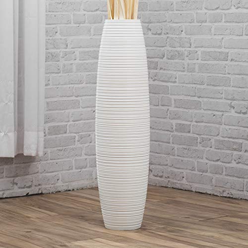 Leewadee Große Deko Bodenvase Für Dekozweige, Hohe Standvase Für Pampasgras, Design Holzvase, 90 cm, Weiß von Leewadee