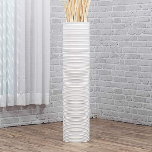 Leewadee Große Deko Bodenvase Für Dekozweige, Hohe Standvase Für Pampasgras, Design Holzvase, 90 cm, Weiß von Leewadee