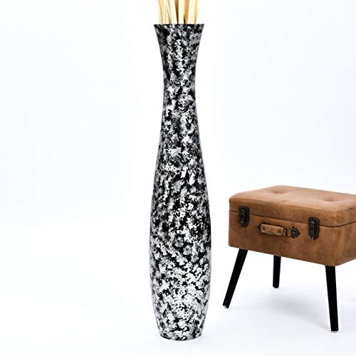 Leewadee Große Deko Bodenvase Für Dekozweige, Hohe Standvase Für Pampasgras, Design Holzvase, 110 cm, Schwarz Silber von Leewadee