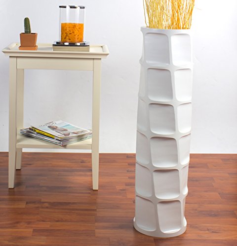 Leewadee Große Deko Bodenvase Für Dekozweige, Hohe Standvase Für Pampasgras, Design Holzvase, 70 cm, Weiß von Leewadee