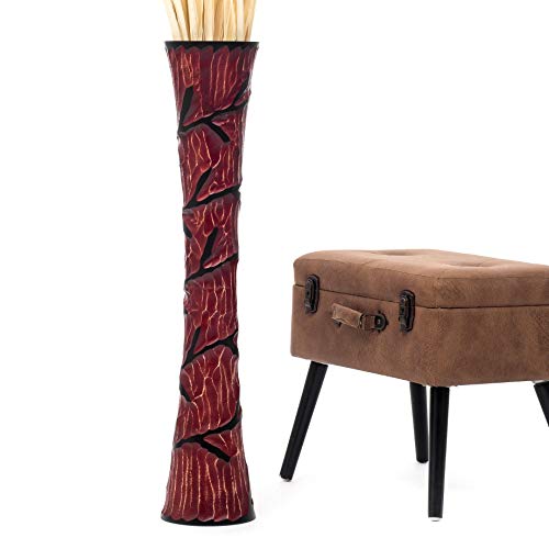 Leewadee Große Deko Bodenvase Für Dekozweige, Hohe Standvase Für Pampasgras, Design Holzvase, 90 cm, Rot von Leewadee