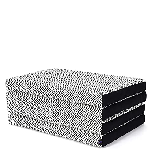 Leewadee Klappmatratze Gästebett Klappbar Auto Matratze Gästematratze Klappbar Faltbare Matratze, Kapok, 200 x 70 cm, Schwarz Weiß von Leewadee