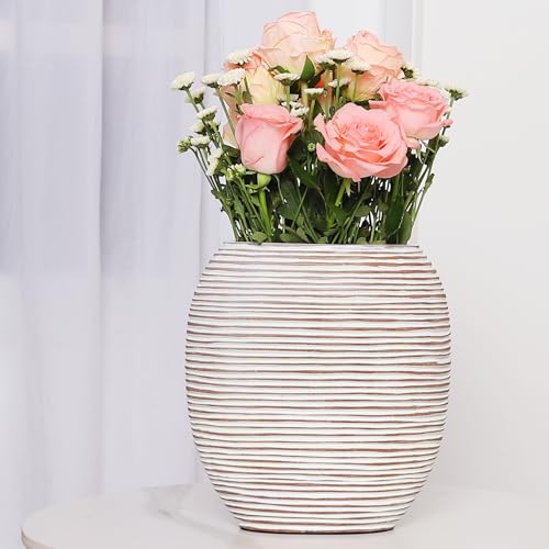 Leewadee - Moderne Blumenvase, Bodenvase für Pampasgras Als Wohnzimmer Deko- 26 cm Hoch, White Wash von Leewadee