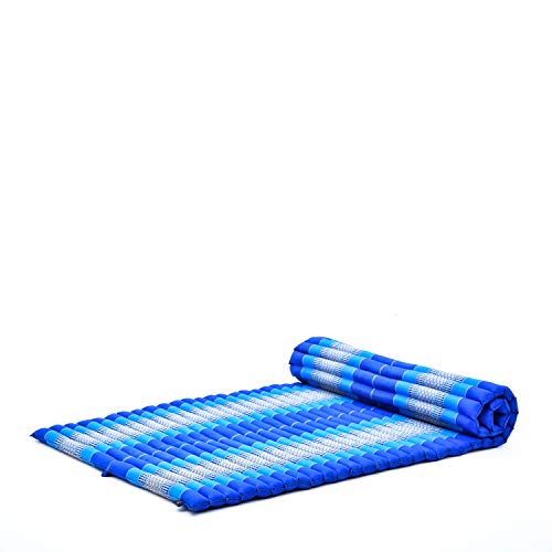 Leewadee Faltbare Bodenmatratze - Japanischer Rollbarer Futon - Tatami Faltmatte - Gästebett - Camping Matratze - Thai Massage Matte, Kapok Füllung, 190 x 100 cm, Blau von Leewadee