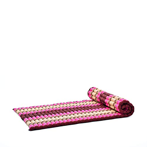 Leewadee Faltbare Bodenmatratze - Japanischer Rollbarer Futon - Tatami Faltmatte - Gästebett - Camping Matratze - Thai Massage Matte, Kapok Füllung, 190 x 100 cm, Rotbraun Pink von Leewadee