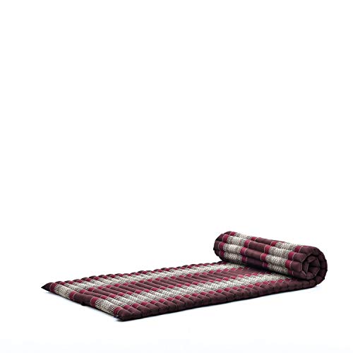 Leewadee Faltbare Bodenmatratze - Japanischer Rollbarer Futon - Tatami Faltmatte - Gästebett - Camping Matratze - Thai Massage Matte, Kapok Füllung, 190 x 70 cm, Braun Rot von Leewadee