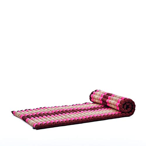 Leewadee Faltbare Bodenmatratze - Japanischer Rollbarer Futon - Tatami Faltmatte - Gästebett - Camping Matratze - Thai Massage Matte, Kapok Füllung, 190 x 70 cm, Rotbraun Pink von Leewadee