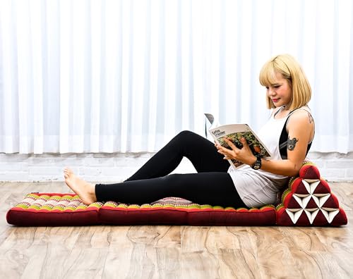 Leewadee - Bequeme Japanische Bodenmatratze - Thai Bodenliege mit Dreieckskissen - Futon Klappmatte - Thai Massagematte, Grün Rot von Leewadee