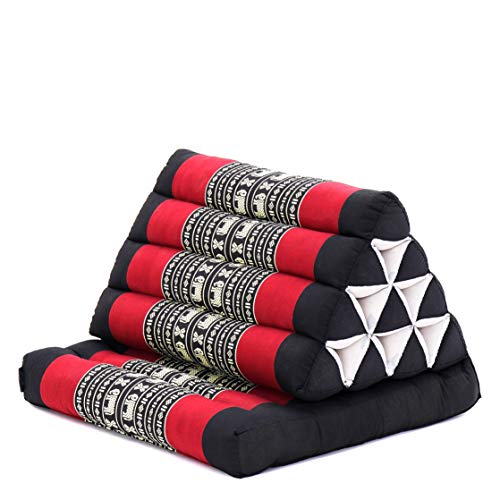 Leewadee Thai-Kissen Falt-Matratze Chill-Out Klapp-Matte Gepolsterte Lesestütze Boden-Liege-Matte mit Dreieck-Kissen Thai-Matte, Kapok, 75 x 50 cm, Schwarz Rot von Leewadee