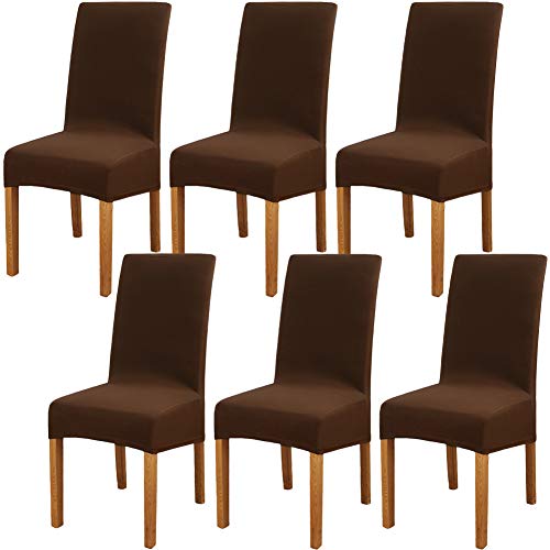 Leeyunbee 6 Stück Esszimmer Stuhlhussen, Abnehmbare Waschbar Elastische Moderne Beschützer Stuhlbezug, Dehnbare Stuhlhussen für Hochzeit Partys Bankett Esszimmer, Hotel, Restaurant Dekor(Dunkelbraun) von Leeyunbee