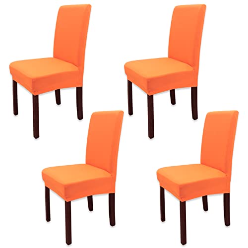 Leeyunbee Esszimmer Stuhlhussen 4er set, Abnehmbare Waschbar Elastische Moderne Beschützer Stuhlbezug, Dehnbare Stuhlhussen Für Hochzeit Partys Bankett Haus Esszimmer, Hotel, Restaurant Dekor (Orange) von Leeyunbee