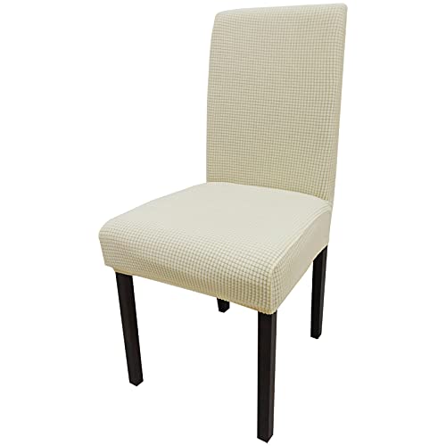 Leeyunbee Universal Stretch Stuhlhussen 6er Set, Abnehmbarer Waschbarer Jacquard Spandex Stuhlbezug, Elastische Moderne Beschützer Stuhlüberzüge für Esszimmer Hochzeit Partys Bankett Deko (Beige) von Leeyunbee