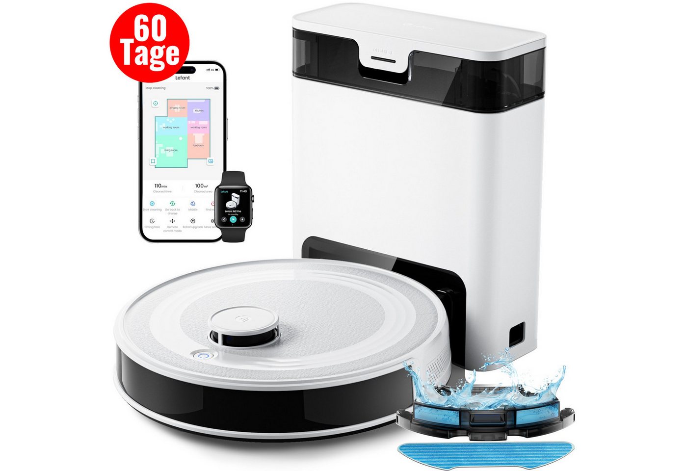 Lefant Nass-Trocken-Saugroboter M2Pro Saugroboter mit Absaugstation Selbstreinigend, 6000Pa, 60 Tage, mit Beutel, mit Wischfunktion und Absaugstation, Selbstreinigend, Teppicherkennung Lefant Nass-Trocken-Saugroboter M2Pro Saugroboter mit Absaugstation Selbstreinigend, 6000Pa, 60 Tage, mit Beutel, mit Wischfunktion und Absaugstation, Selbstreinigend, Teppicherkennung von Lefant