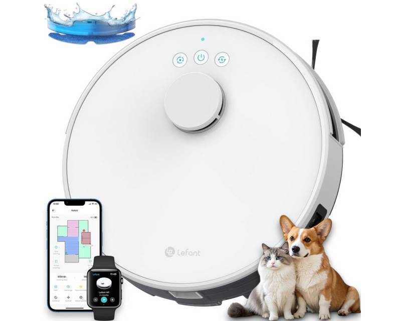 Lefant Saugroboter M1 Saugroboter mit Wischfunktion, 5500Pa, mit No-Go-Zonen, 20 W, Beutellos, Ideal Tierhaare, Teppich, Präzise Navigation, Kein Anstoßen an Möbel von Lefant