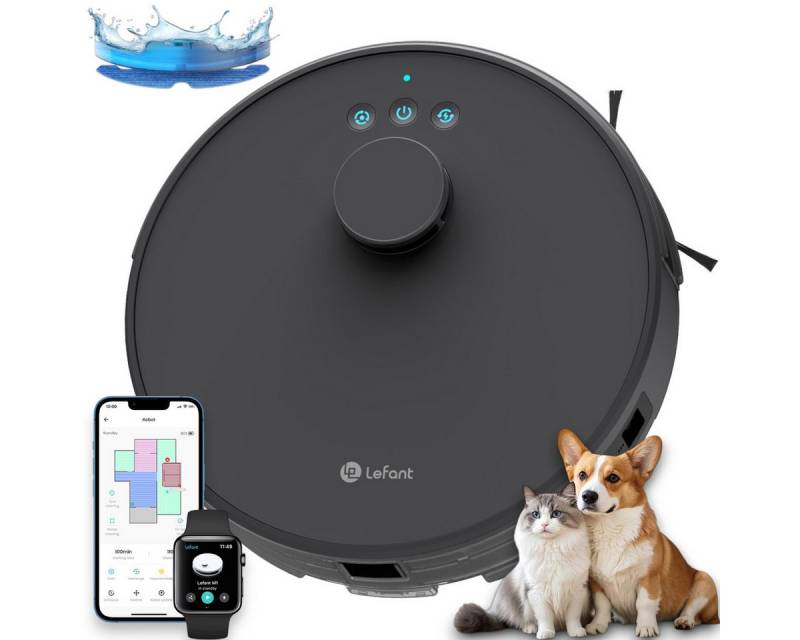 Lefant Saugroboter M1 Saugroboter mit Wischfunktion, 5500Pa, mit No-Go-Zonen, 20 W, Beutellos, Ideal Tierhaare, Teppich, Präzise Navigation, Kein Anstoßen an Möbel von Lefant