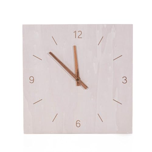 Today Simplicity Wanduhr aus Sperrholz, 30x1.2x30 cm, Beige, Quadratisch, Analog, Mechanisch, Kabelgebunden, Indoor, 761 Gramm von Today