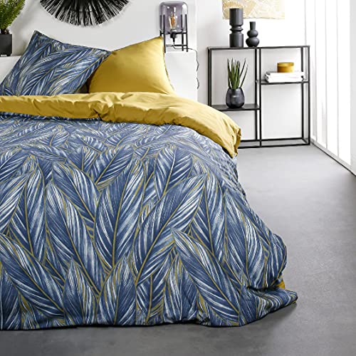 Today Bettwäsche-Set für Doppelbett, 220 x 240 cm, Baumwolle, Bedruckt, Blau mit Blumenmuster von Lefebvre Textile