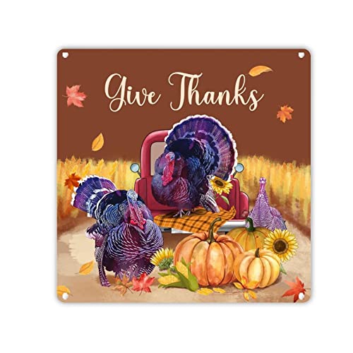 LeforYCL Blechschild mit Aufschrift "Give Thanks Pumpkin Turkey Sunflower Maple Leaves Wall Tin Sign Antique Farm Harvest Poster Paintings Sign Metal Plaque Sign Art for Home Living Room Porch Coffee von LeforYCL