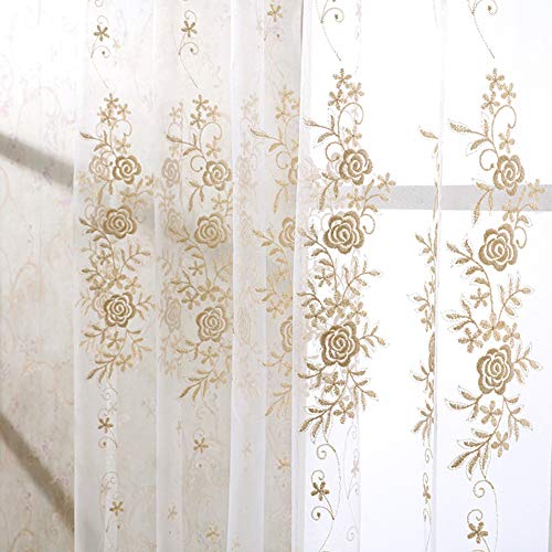 GJBHD Europa Gold Luxus Schiere Vorhänge,Beige Fenster-Drapes Rose Stickerei Wohnzimmer Schlafzimmer Dekor Mit Grommet,Tüll Vorhang-Weiß. 200x270cm(79x106inch) von Lefran