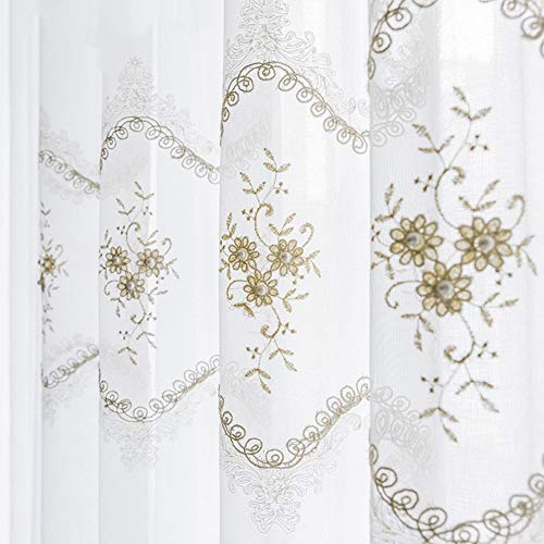 Lefran Bestickt Gardine,Luxus Tüll Perle Spitze Vorhang,Weiß Lichtfilterung Fenstervorhang Für Wohnzimmer Schlafzimmer Haken Up-Weiß 500x270cm(197x106inch) von Lefran