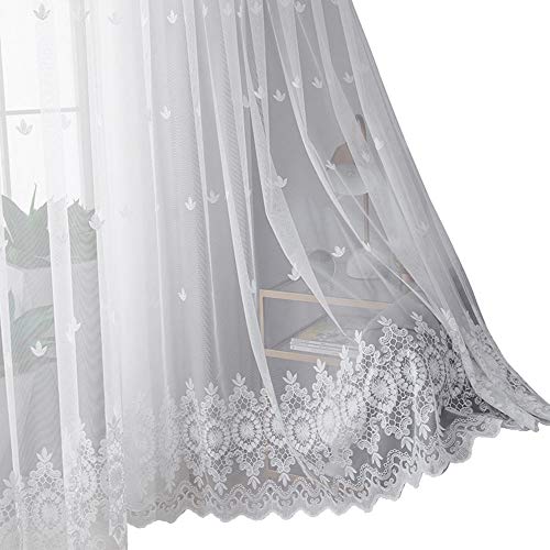 Lefran Stickerei Tüll Vorhang,Weiß Spitze Tüll Vorhang Zu Balcony Bay Window Schlafzimmer Heimdekorationen D 300x270cm(118x106inch) von Lefran