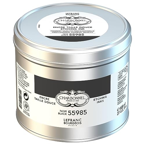 Charbonnel Kupferdruckfarben, hochpigmentierte Tiefdruckfarbe, ausgezeichnete Lichtechtheit, Vegan, lebendige Farben, alterungsbeständig, 800ml Topf - Schwarz 55985 von Lefranc Bourgeois