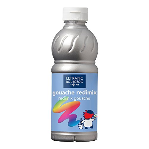 Lefranc Bourgeois 188342 flüssige Tempera Redimix Farbe, leuchtende Gouachefarbe auf Wasserbasis, hohe Deckkraft, hervorragenden Maleigenschaften, gebrauchsfertig, 500ml Flasche - Silber von Lefranc Bourgeois