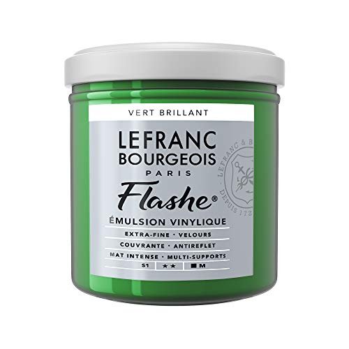 Lefranc Bourgeois 300483 Flashe Acrylfarbe & Vinylfarbe, hochpigmentiert, elastisch, lichtecht, alterungsbeständig, matt, für den Innen- & Außenbereich, 125ml Topf - Brillantgrün von Lefranc Bourgeois