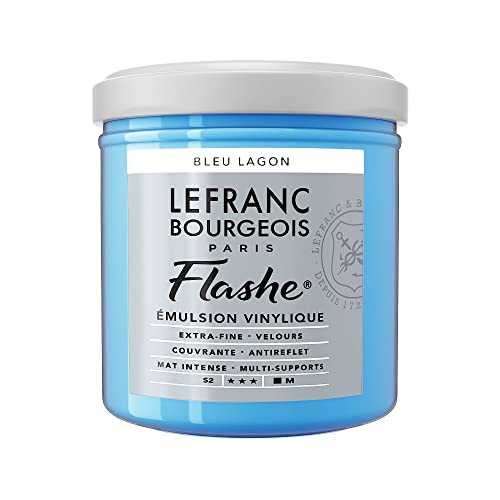 Lefranc Bourgeois 300545 Flashe Acrylfarbe & Vinylfarbe, hochpigmentiert, elastisch, lichtecht, alterungsbeständig, matt, für den Innen- & Außenbereich, 125ml Topf - Lagunenblau von Lefranc Bourgeois