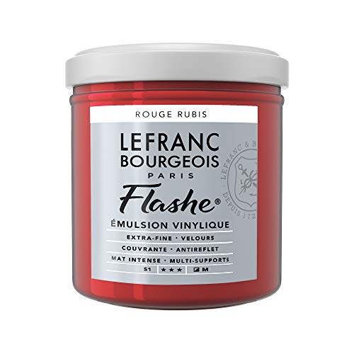 Lefranc Bourgeois 300613 Flashe Acrylfarbe & Vinylfarbe, hochpigmentiert, elastisch, lichtecht, alterungsbeständig, matt, für den Innen- & Außenbereich, 125ml Topf - Rubinrot von Lefranc Bourgeois