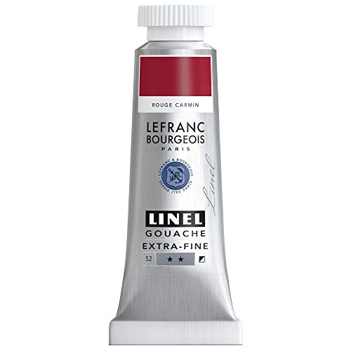 Lefranc Bourgeois 301176 Linel Gouache extrafeine und geschmeidige Wasserfarben mit maximaler Farbintensität, Leuchtkraft für streifenfreien Auftrag, 14ml Tube - Karminrot von Lefranc Bourgeois