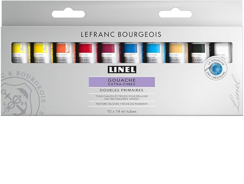 Lefranc Bourgeois 301240 Linel Gouache extrafeine und geschmeidige Wasserfarben mit maximaler Farbintensität, Leuchtkraft für streifenfreien Auftrag - 10 Primärfarben Mischset Lefranc Bourgeois 301240 Linel Gouache extrafeine und geschmeidige Wasserfarben mit maximaler Farbintensität, Leuchtkraft für streifenfreien Auftrag - 10 Primärfarben Mischset von Lefranc Bourgeois