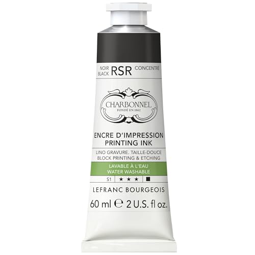 Lefranc Bourgeois 301511 Charbonnel, wasserabwaschbare Kupferdruckfarbe mit ausgezeichnete Lichtechtheit, Vegan, 100% Lösemittelfrei - 60ml Tube - Schwarz RSR von Lefranc Bourgeois