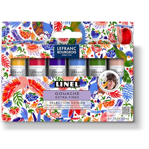 Lefranc Bourgeois 302057 Linel extrafeine Gouachefarbe – Set Design – 6 Tuben à 14 ml – hochdeckend, wasservermalbar, brillante Farben – Premium Künstlerqualität aus Frankreich von Lefranc Bourgeois