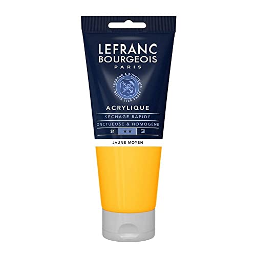 Lefranc Bourgeois 300389 Fine Acrylfarbe - Gelb Mittel, 200ml Tube, cremige Acrylfarbe auf Wasserbasis, schnell trocknend, lichtecht, wasserfest von Lefranc Bourgeois