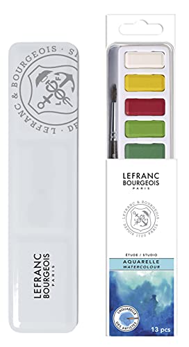 Lefranc Bourgeois 301444 Aquarell Set mit 12 kräftigen Studio Aquarellfarben, hochwertige Wasserfarben mit ausgezeichneter Lichtechtheit, Transparenz, Brillanz - 12 Farben, 1 Rundpinsel Nr.8 Lefranc Bourgeois 301444 Aquarell Set mit 12 kräftigen Studio Aquarellfarben, hochwertige Wasserfarben mit ausgezeichneter Lichtechtheit, Transparenz, Brillanz - 12 Farben, 1 Rundpinsel Nr.8 von Lefranc Bourgeois