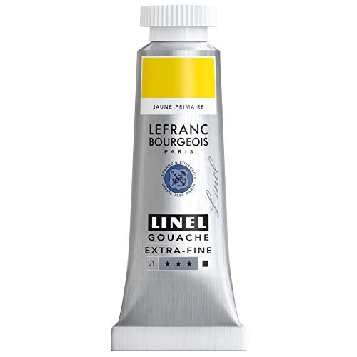 Lefranc Bourgeois 301159 Linel Gouache extrafeine und geschmeidige Wasserfarben mit maximaler Farbintensität, Leuchtkraft für streifenfreien Auftrag, 14ml Tube - Primärgelb von Lefranc Bourgeois