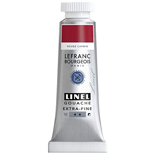 Lefranc & Bourgeois 301176 Linel Gouache extrafeine und geschmeidige Wasserfarben mit maximaler Farbintensität, Leuchtkraft für streifenfreien Auftrag, 14ml Tube - Karminrot von Lefranc Bourgeois