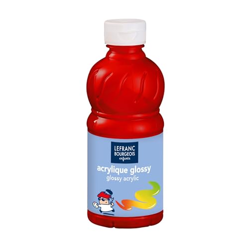 Lefranc Bourgeois 301255 Glossy Kinder - Acrylfarbe, gebrauchsfertige flüssige Acrylfarbe, glänzend und wasserfest, Ideal auf Papier, Karton, Holz, Gips, Metall, Plastik, 250ml Flasche - Primärrot von Lefranc Bourgeois