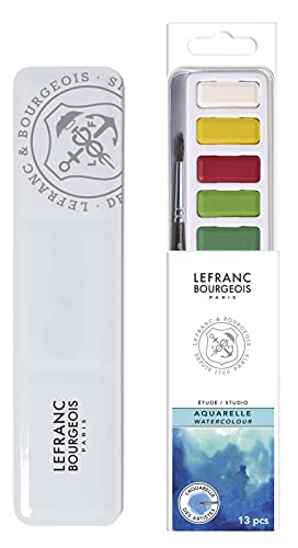 Lefranc & Bourgeois 301444 Aquarell Set mit 12 kräftigen Studio Aquarellfarben, hochwertige Wasserfarben mit ausgezeichneter Lichtechtheit, Transparenz, Brillanz - 12 Farben, 1 Rundpinsel Nr.8 von Lefranc & Bourgeois