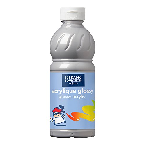 Lefranc Bourgeois 188369 Glossy Kinder - Acrylfarbe, gebrauchsfertige flüssige Acrylfarbe, glänzend und wasserfest, Ideal auf Papier, Karton, Holz, Gips, Metall, Plastik, 500ml Flasche - Silber von Lefranc Bourgeois