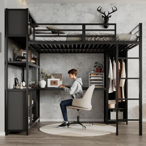 Left Girl Kinder Etagenbett aus Metall mit integriertem Kleiderschrank & Stauraum, mit Eingebauter Schreibtisch 140x200cm - Platzsparendes Hochbett für kleine Zimmer Etagenbettgestell Left Girl Kinder Etagenbett aus Metall mit integriertem Kleiderschrank & Stauraum, mit Eingebauter Schreibtisch 140x200cm - Platzsparendes Hochbett für kleine Zimmer Etagenbettgestell von Left Girl