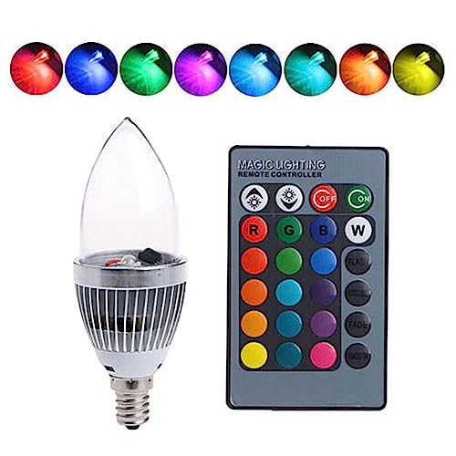 Leftwei E14 3 W RGB-LED-Smart-Glühbirnen, E12 E14 Batteriebetriebene Glühbirne E14 LED-Kerze, Mehrfarbig, Fernbedienungsset für Flure, Toiletten, Flure, Hotels (E14 transparente Abdeckung) von Leftwei