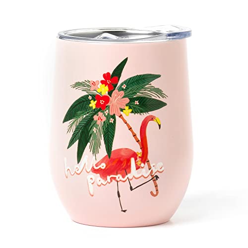 Legami - Thermobecher, 325 ml, Hot&Cold, Ø 9 cm, aus doppelwandigem Edelstahl und Kunststoff, Flamingo-Motiv, wiederverwendbar, luftdichter Deckel mit Loch für Strohhalm, leicht, langlebig von LEGAMI